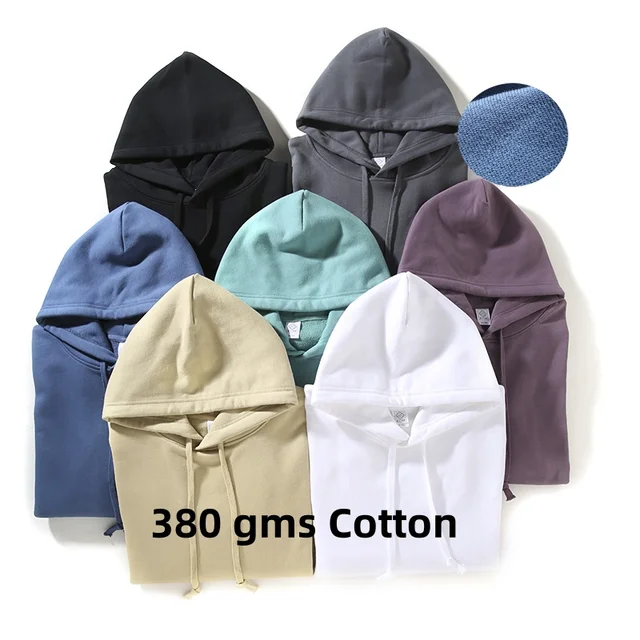 Custom Logo Heavyweight Blank Men's Hoodies Wholesale Oversized Streetwear 100% Cotton 380 gms Hoodie With Printed Designs