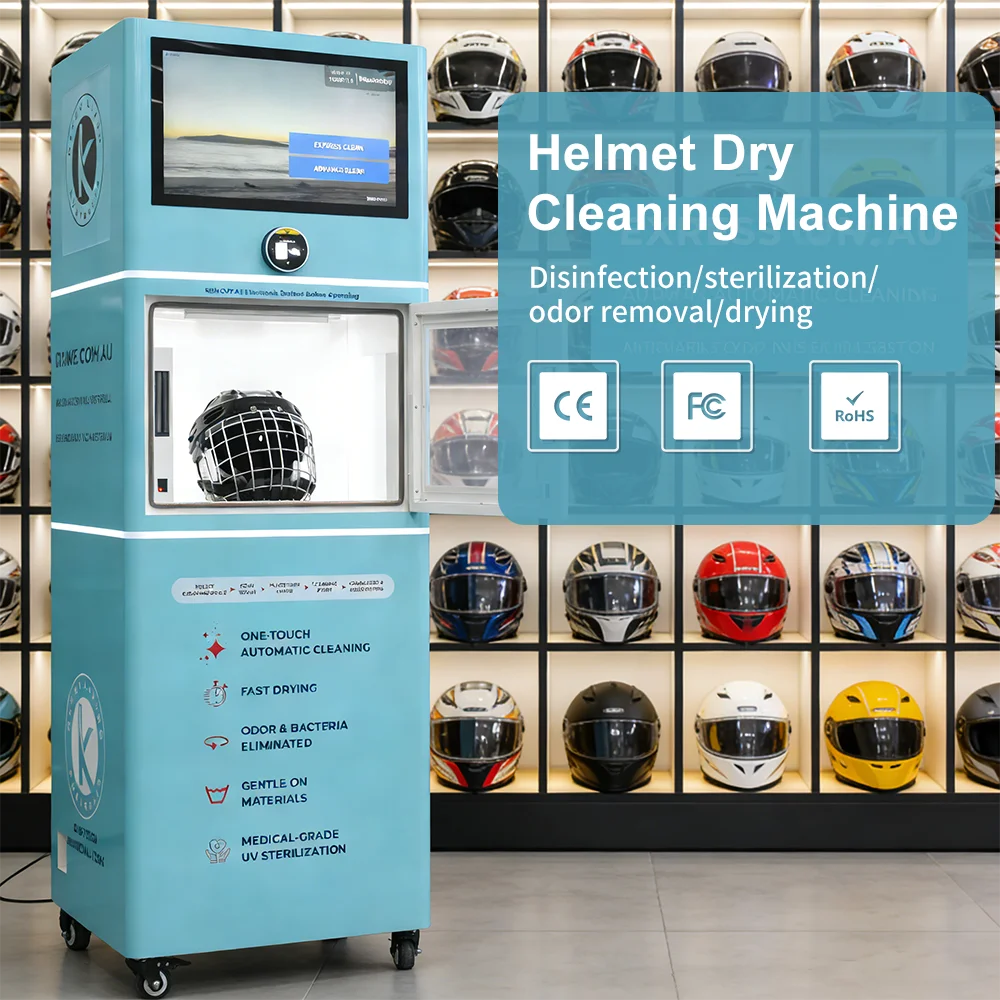 Automatic Helmet Cleaning Vending Machine for Motorcycle and Bike Helmets with Sterilizing and QR Payment System