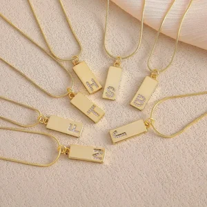 Wholesale Women's Stainless Steel 26 Alphabet Pendant Necklace Gold Rhinestone Square Letter Charm Necklace Fashionable Women's