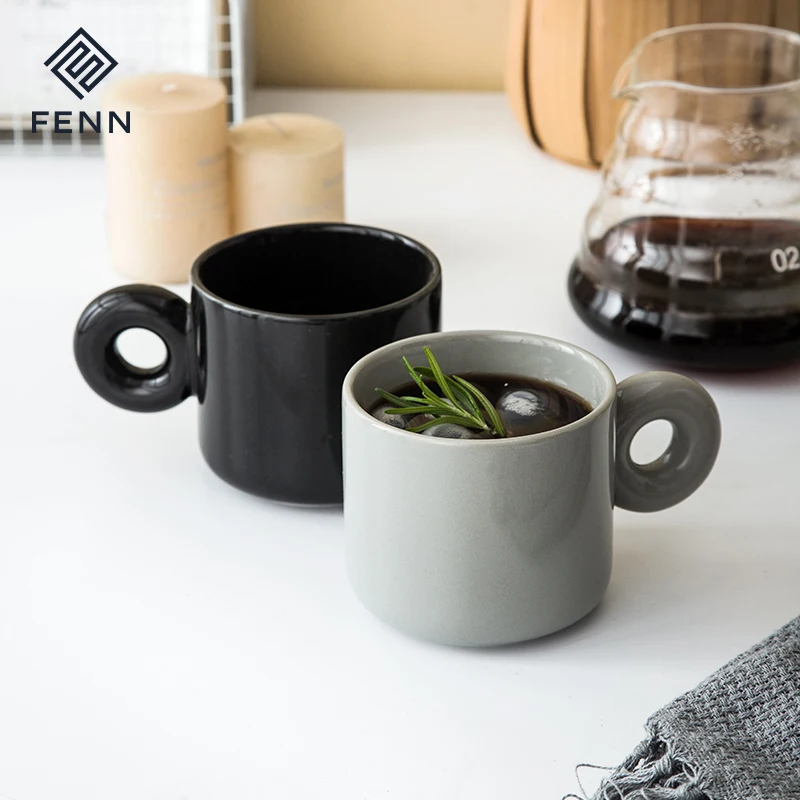 European Modern Glossy Gray Color Porcelain Oatmeal Cup Cappuccino Breakfast Tea Milk Cup Ceramic Coffee Mug