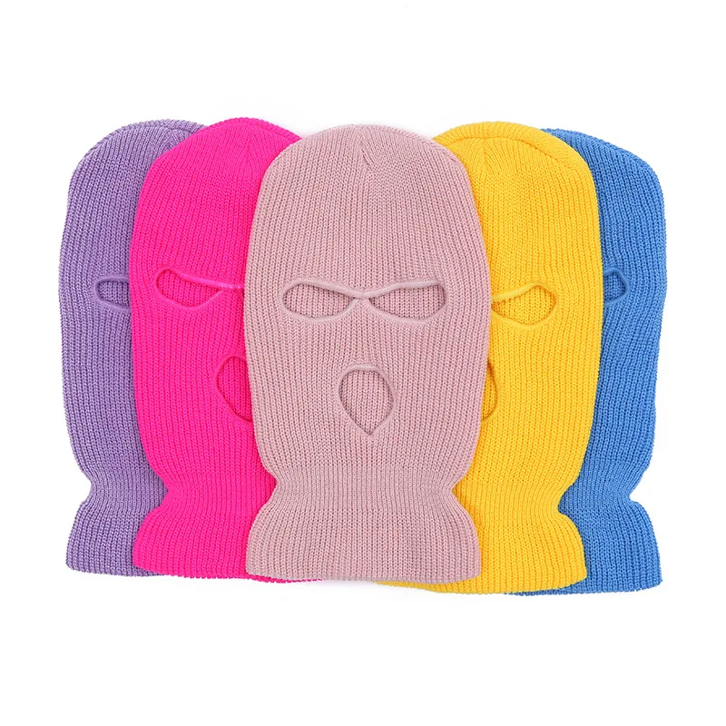 Colorful Wholesale Custom Logo 3 Hole Ski Mask Cheap Acrylic Warm Winter Knitted Face Balaclava