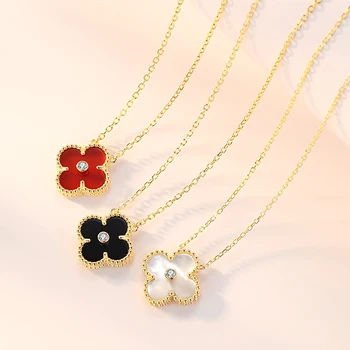 VANA Four Leaf Clover Mother of Pearl Red Black Necklace Jewelry Set Gold Plated 925 Sterling Silver Pendant Jewelry Necklace