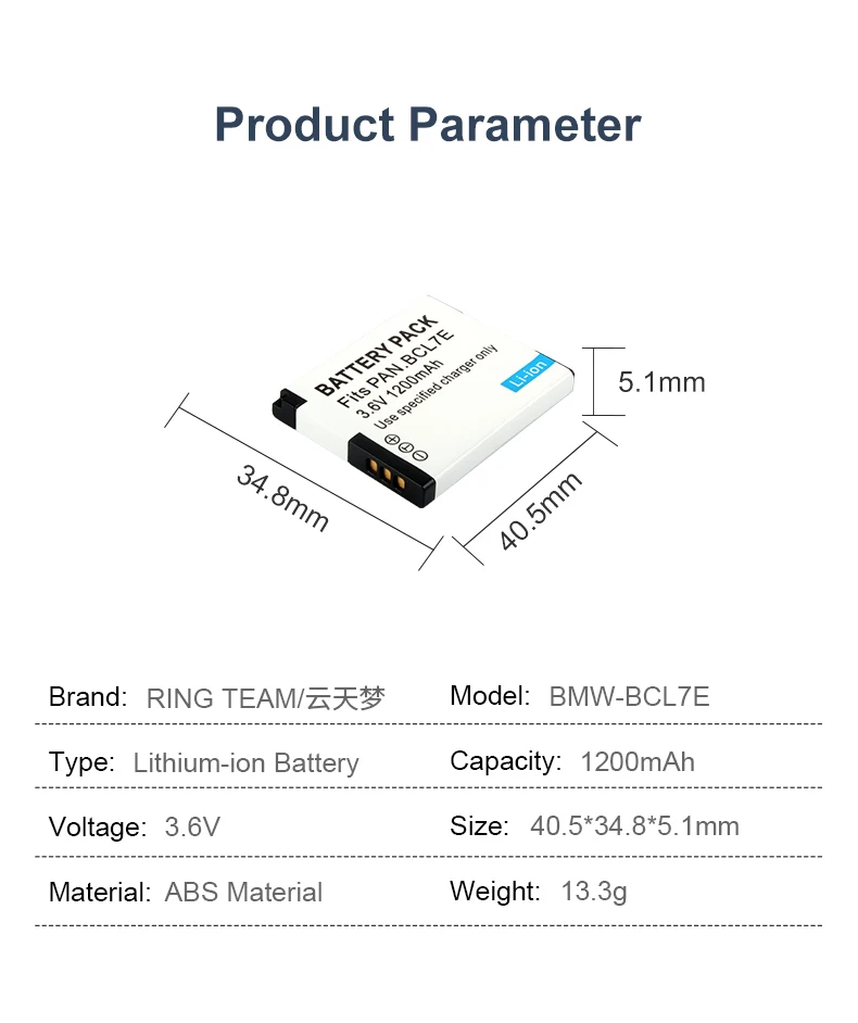 RingTeam BMW-BCL7E Digital Battery Lithium-ion Battery for Pana sonic Lumix DMC-F5 DMC-FH10 DMC-FS50 SZ10 SZ9 SZ8 SZ3 XS1 Camera details