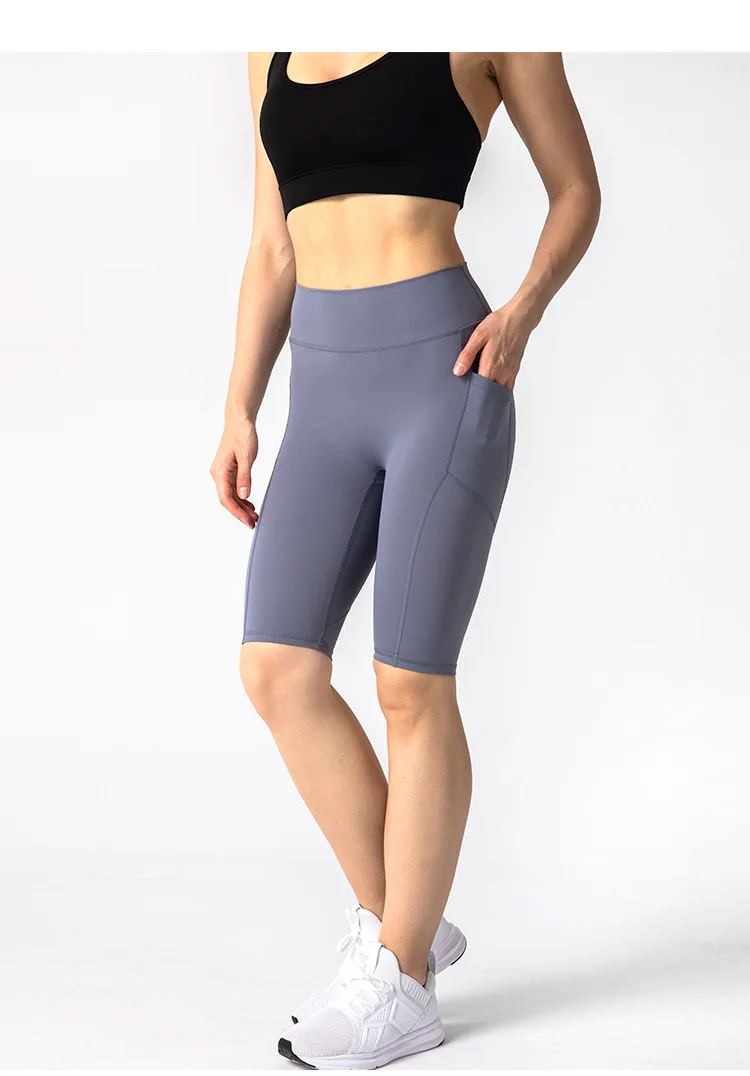 Pantalon Corto de Yoga con Bolsillo CAMBIVO Mallas Cortas Mujer Fitness Yoga Gym Boxer Biker Leggings Shorts de Alta Cintura para Deporte Pilates 