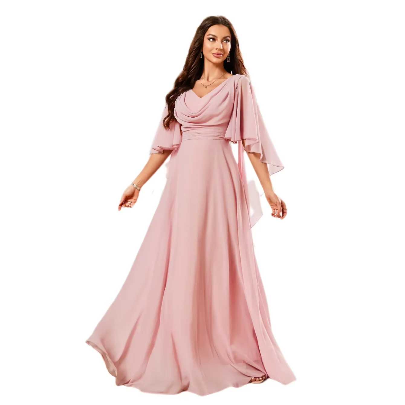 butterfly sleeve bridesmaid dress Green Velvet Bridesmaid Dress 2023 Maxi Wrap Dress with Butterfly Sleeves Custom Color / 14