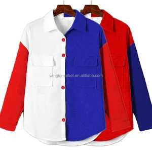 Custom Independence Day Sequin Patch Graphic Flap Pockets Embroidered Shacket Corduroy Jacket Women