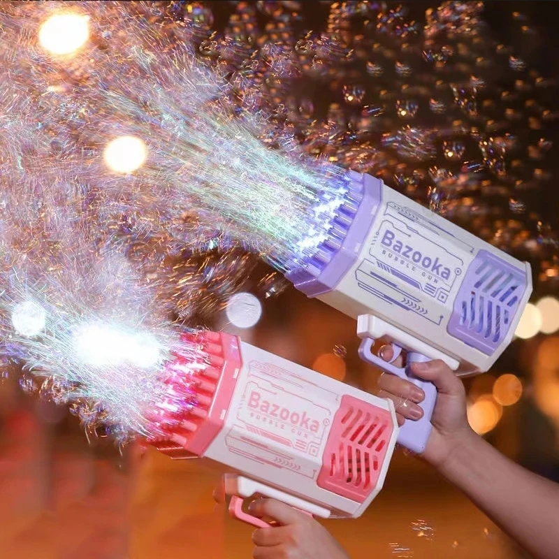 Bubble Gun Rocket 69 Holes Soap Bubbles Machine Gun Shape Automatic Blower  With Light Toys For Kids Pomperos Children Day Gift