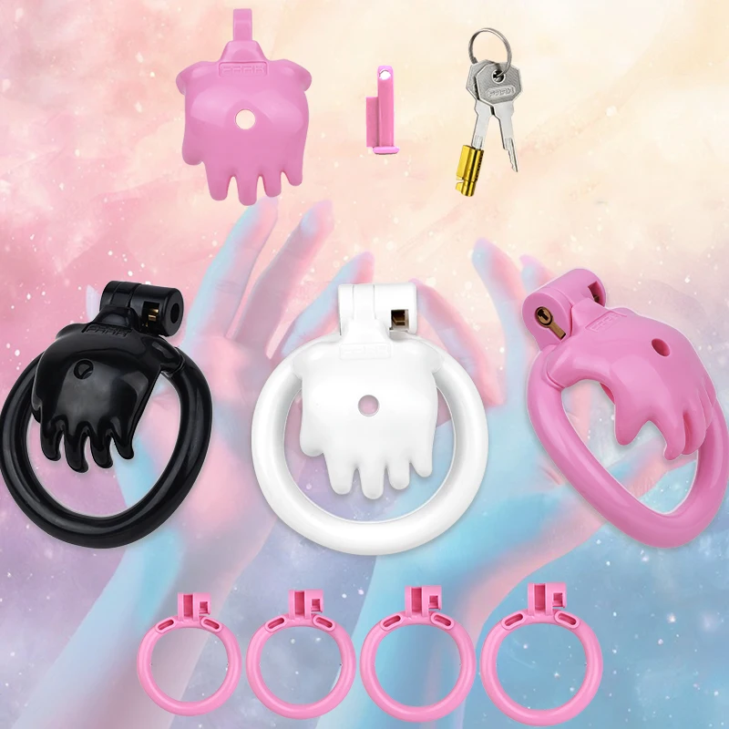 FRRK Pure Pink Black White Palm Shaped Plastic Chastity Cage Lightweight to Wear Cock Cage Security Pass BDSM Sex Toys for Man