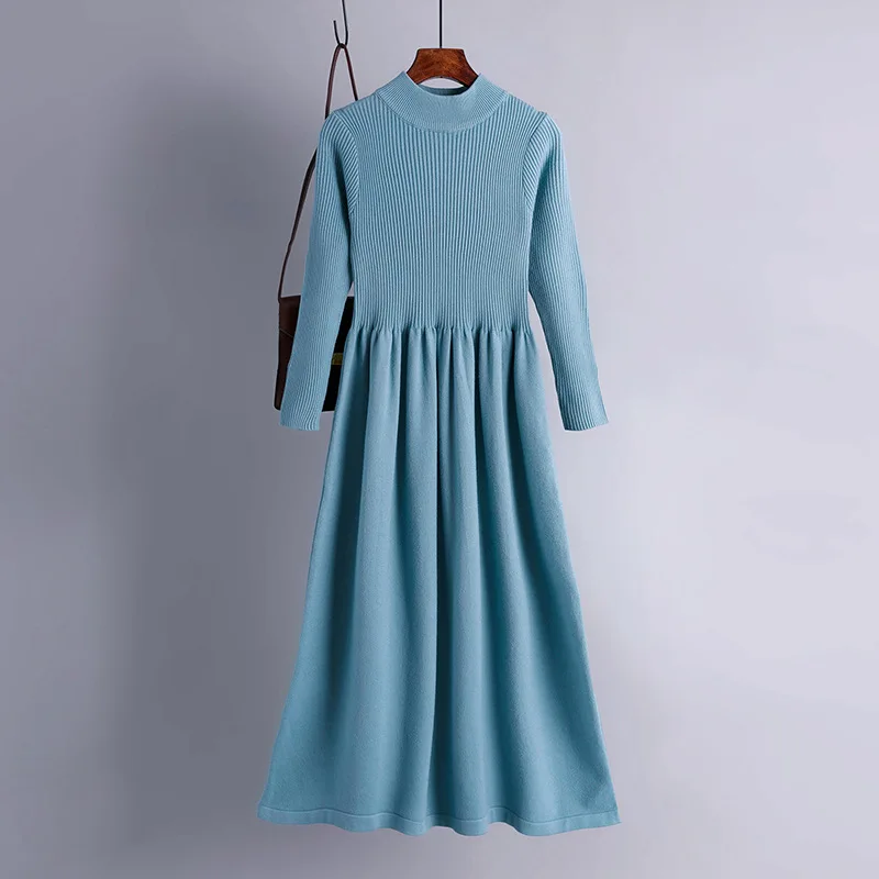 princess polly baby blue dress Custom Free Size Winter Luxury Outdoor Daily Home Wear Women's Dresses  Solid Half Turtleneck Inside or Outside Knitted Dress