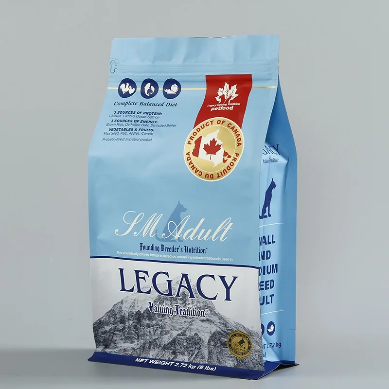 Custom Large Flat Bottom 500g1kg 2.5kg 10kg 15kg 20kg Pet Dog Cat Food Zipper Eight-Side Seal Food Packaging Bag