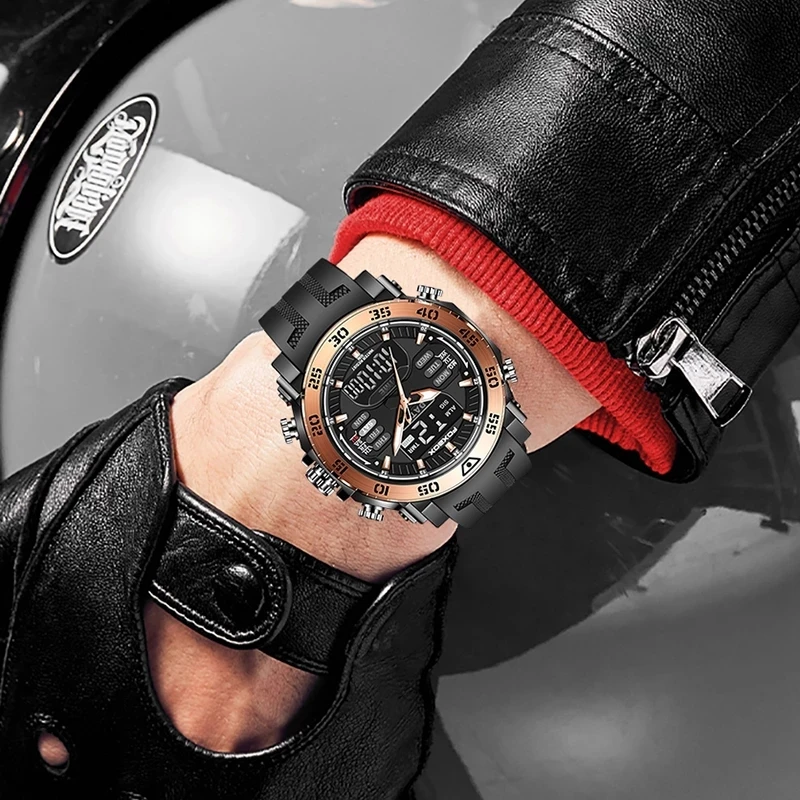 2022 LIGE Foxbox FB0021 Dual Display Sport Mens Watches Top Luxury Quartz Wristwatch for Men Waterproof Digital Clock