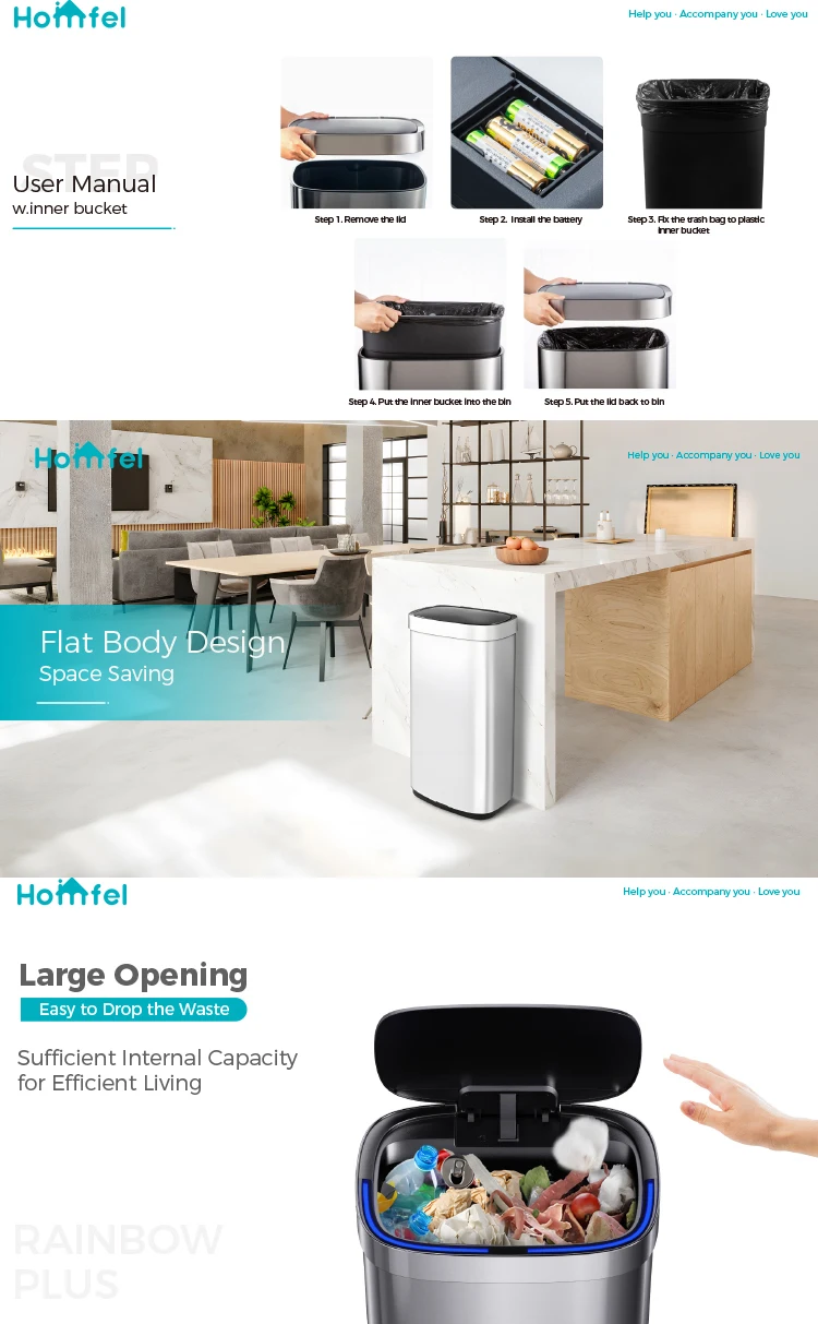 Mini 3L & 4L Sensor Waste Bin No Touch Garbage Can Infrared Recycling Bin Stainless Steel