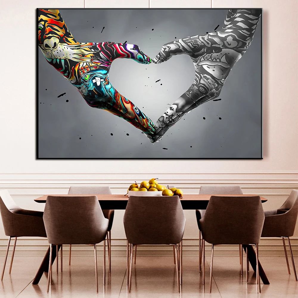 Graffiti Gesture Heart Canvas Painting Love Hands Poster Wall Art Picture  Decor