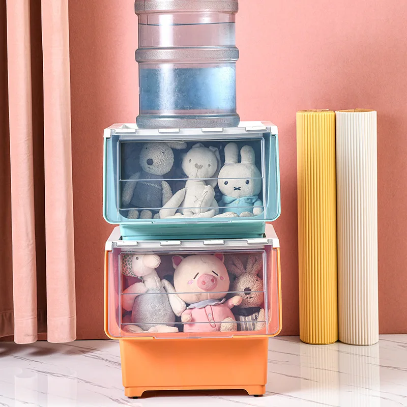 Plastic Stackable Storage Box Side Door Toy Clothes Organizer Storage