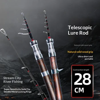 Portable Travel Carbon Fishing Rod with Solid Wood Handle Telescopic Design 1.5m-1.8m Size Range for Stream River Lake Use – Rod – view 3