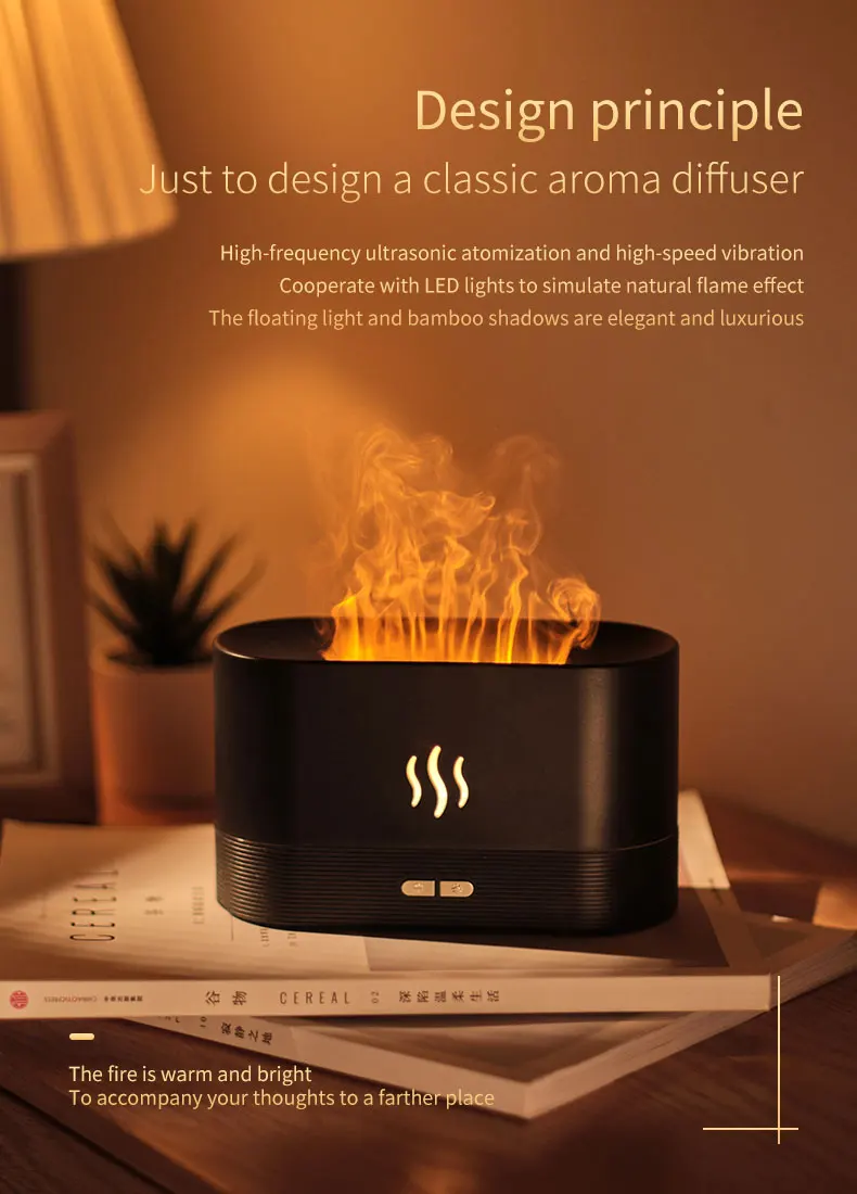 New Design Unique Marble Flame Humidifier Ultrasonic Usb Flame Diffuser