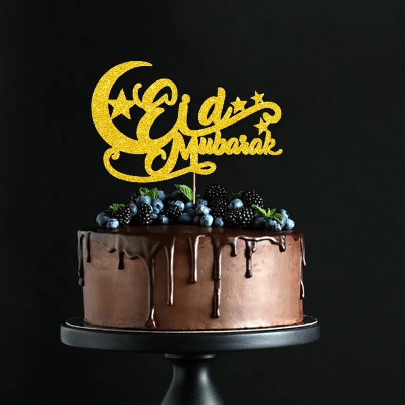 Eid Mubarak Kuchenaufsatz – Glitzernder Stern & Mond, Silber, Ca. 22 Cm, Für Ramadan & Islamische Feste