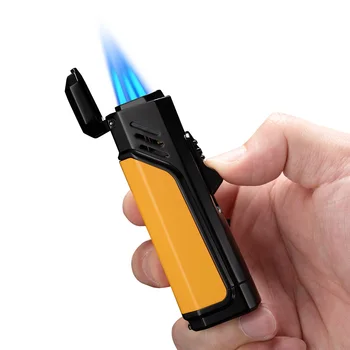 CIGARLOONG Portable Zinc Alloy Wind-Proof Cigar Lighter Triple And Four Jet Flame Lighter for Cigar with Gift Box Cutter