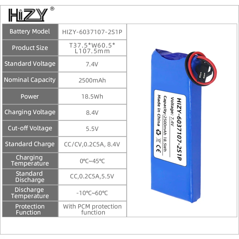 Factory Custom Made 6037107 7.4V 2500mah Lto Battery Lithium for  