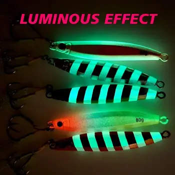 CHEERY High Quality Saltwater 30g 40g 60g 80g Colorful Lead Bait Luminous Jig Slow Metal Jigs With Auxiliary Hook Jigging Lure – Metal Jig – view 3