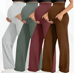 Maternity Wide-Leg Supportive High-Waisted Trousers Casual Outerwear for Spring Autumn Non-Tight Belly Straight-Leg