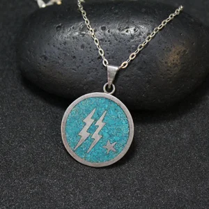 Custom 925 Silver Crushed Natural Turquoise Inlay Pendant Necklace For Women Fashion Vintage Boho Style Fine Jewelry