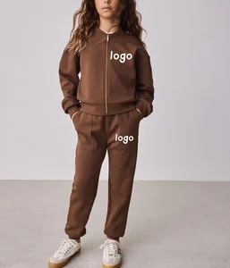 OEM ODM New Arrival Kids Clothes Solid Color Winter Outfits Long Sleeve Zip up Jacket Sweatpants Girl Kids Clothing Set