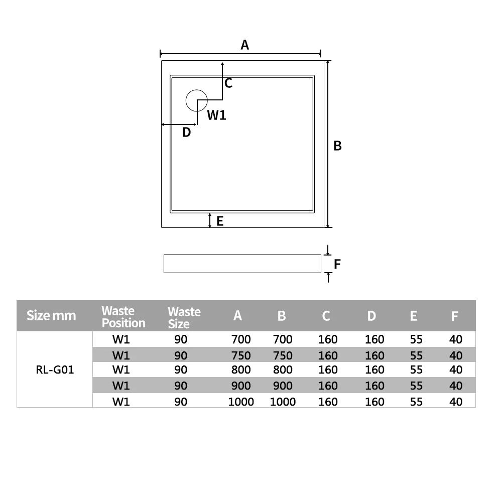 Shower Tray White square Shape Artificial Stone Resin Material Shower Pan Applied to Shower Rooms