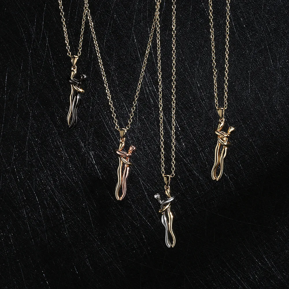 Delicate Design 18K Gold Plating Dancing Human Necklace Couple Hug Pendant Necklace Stainless Steel Fashion Pendant Necklace