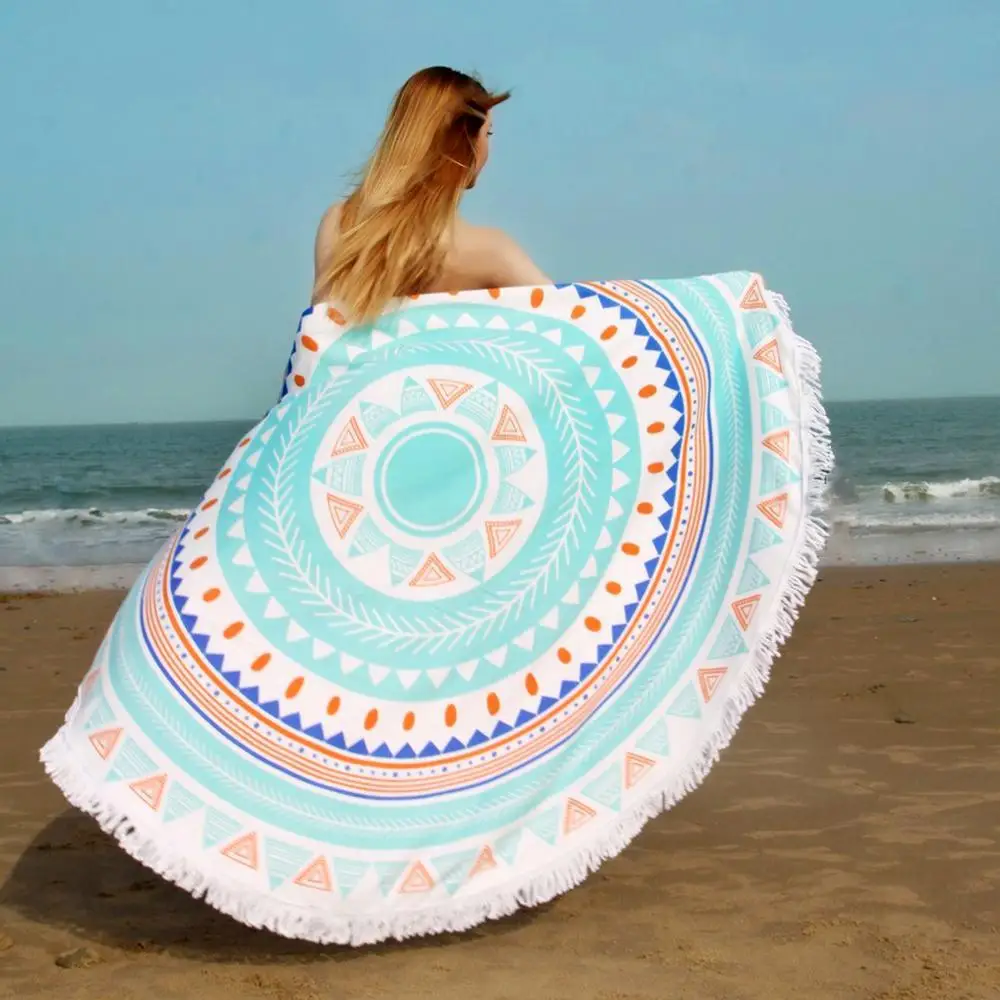 Blessliving Colorful Marble Round Beach Towel Blanket - 59 Inch Diameter, Pastel Pink Blue Purple, Microfiber