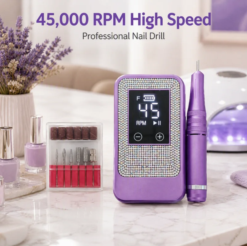 Electric Nail Drill 45000 RPM Cordless Nail Grinder Machine 1800 MAh Rechargeable Battery Gel Acrylic Nail Art Tools