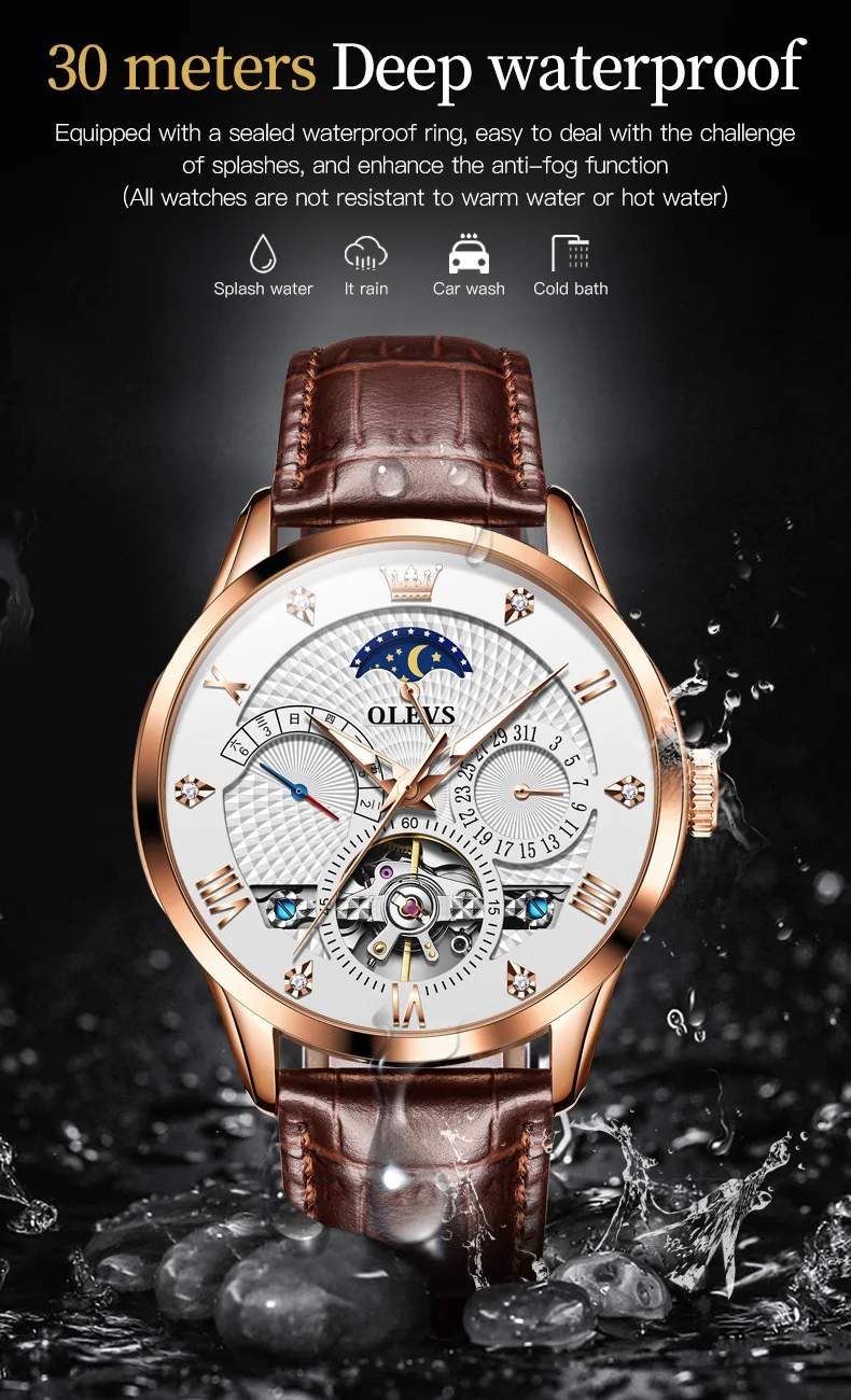 OLEVS Automatic Tourbillon Skeleton Mechanisches Luxus-Handgelenk