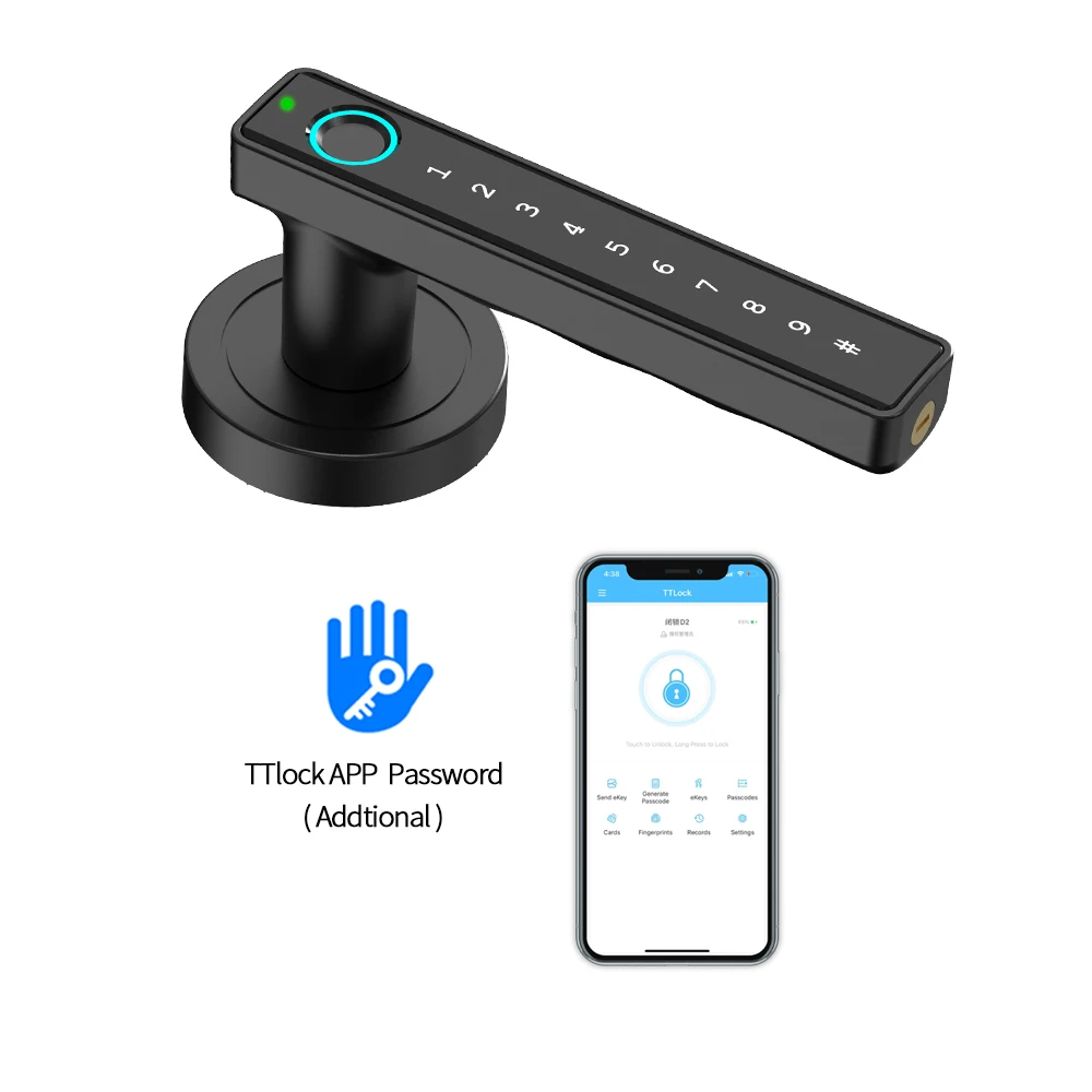 Double Latch High Quality Hardware Smart Fingerprint Digital Key Number Electronics Bedroom Home Wood Door Lock