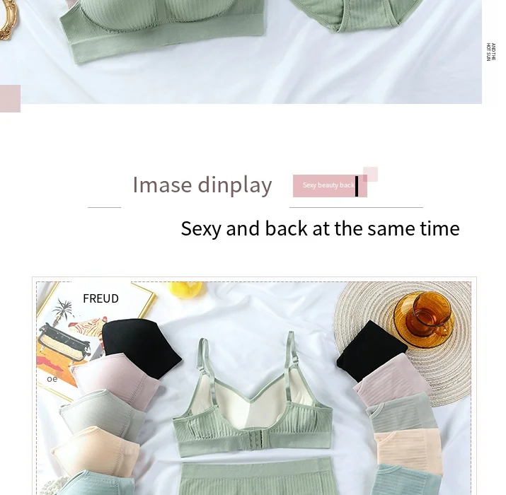 4Sets Solid Color Ribbed Simple Casual Wireless Breathable Sports Bra & Brief Women Underwear Set