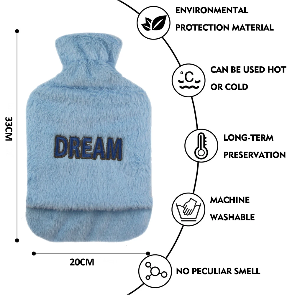 custom 2l fluffy heat pack hot water bottle portable warmer winter with insulating cover and pocket for hands