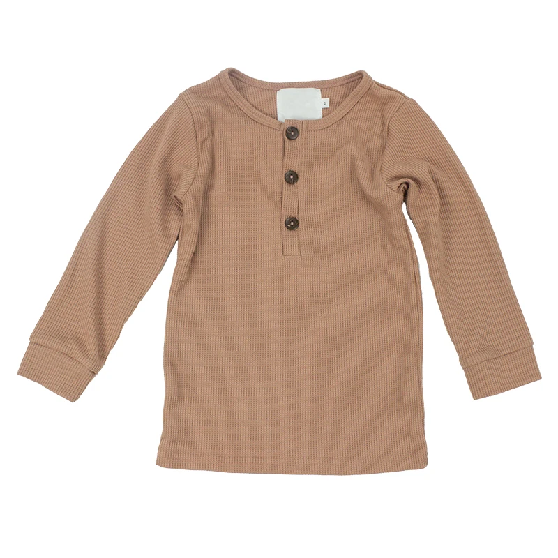 
Дешевая Повседневная Вафельная Ткань, Осенний Топ для новорожденных, одежда для малышей, пуловер с длинным рукавом 