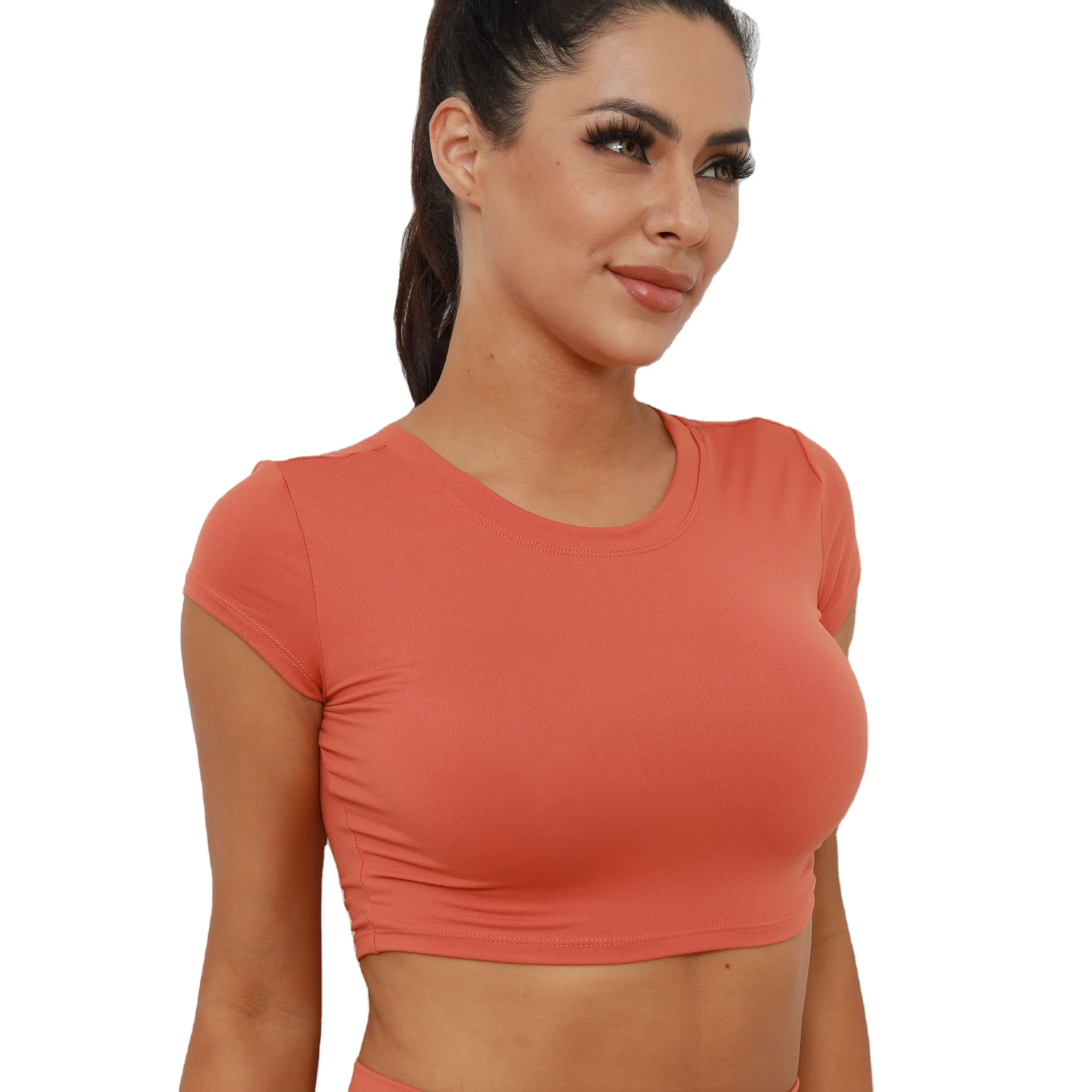 Sports fitness stretch T-shirt running tight short-sleeved waist sports yoga top women Sports Running Quick-drying Short-sleeved