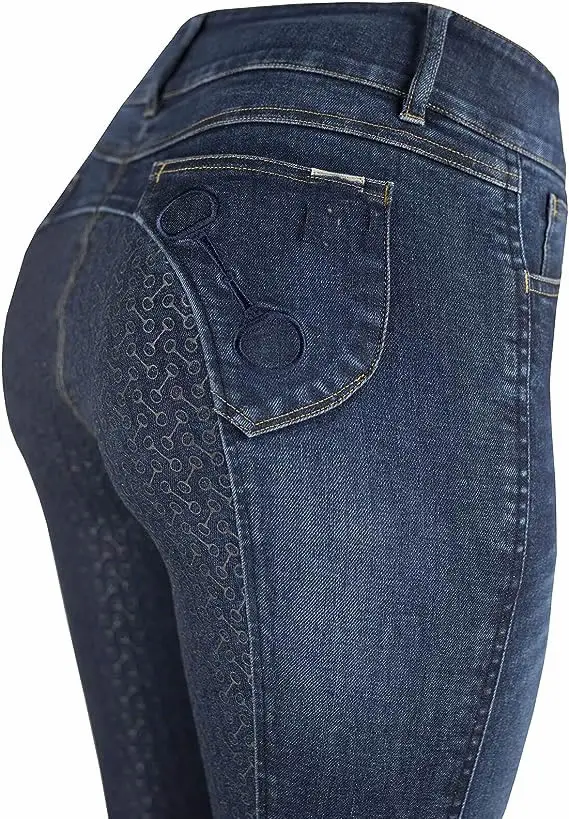 Womens Denim Blue Jeans Riding Full Seat Knee Breeches Silicone Riding