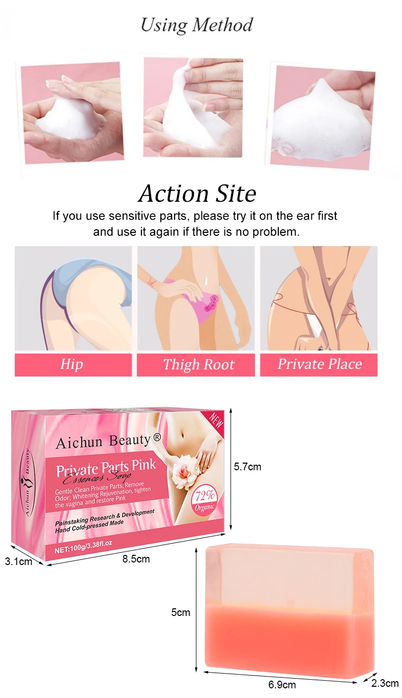 Aichun Beauty Organic Body Bathing Soap Bar Firming Stretch Marks Cleaning Private Parts Pink Soap