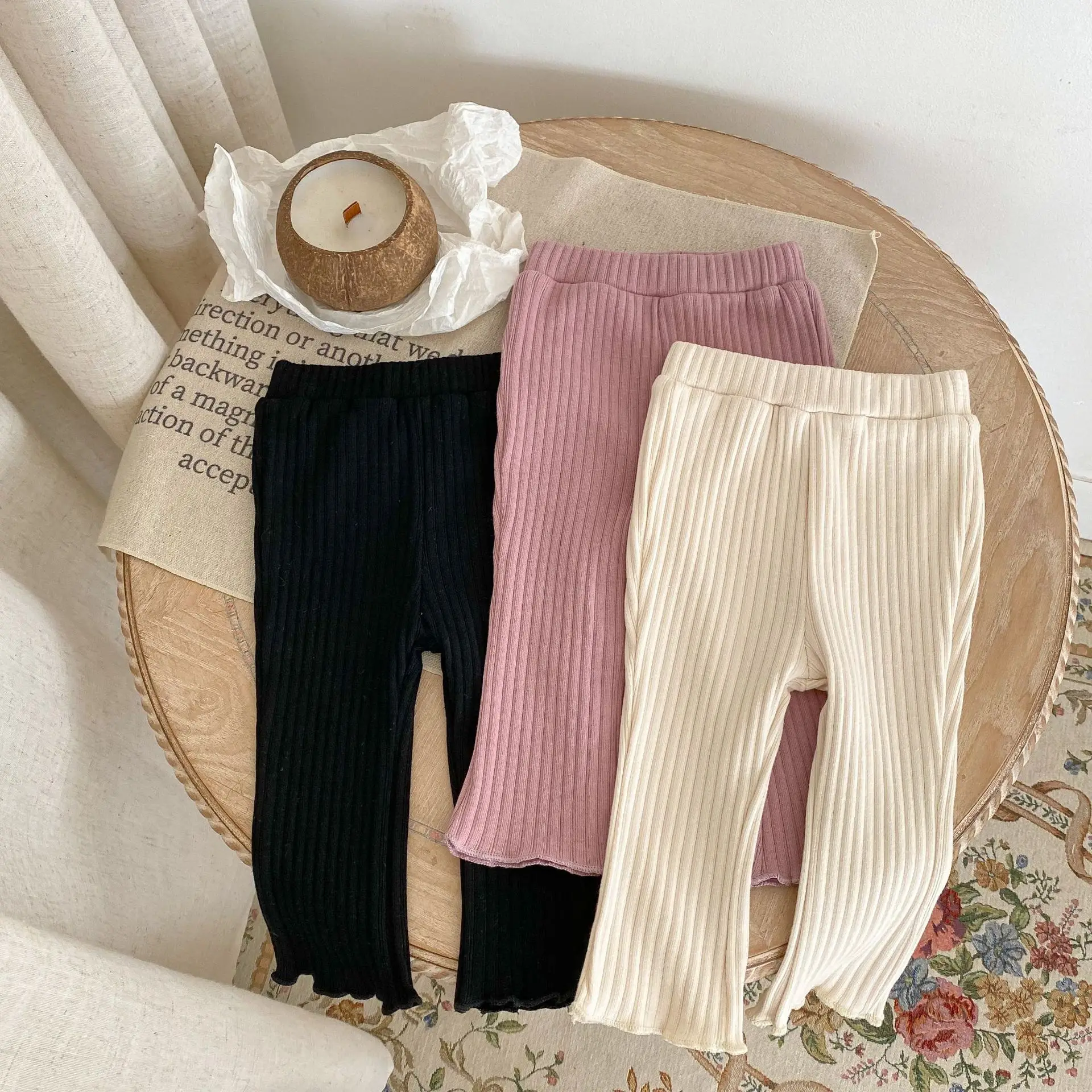 infant solid color knitted clothing set newborn pleated long sleeve jacket and pants set