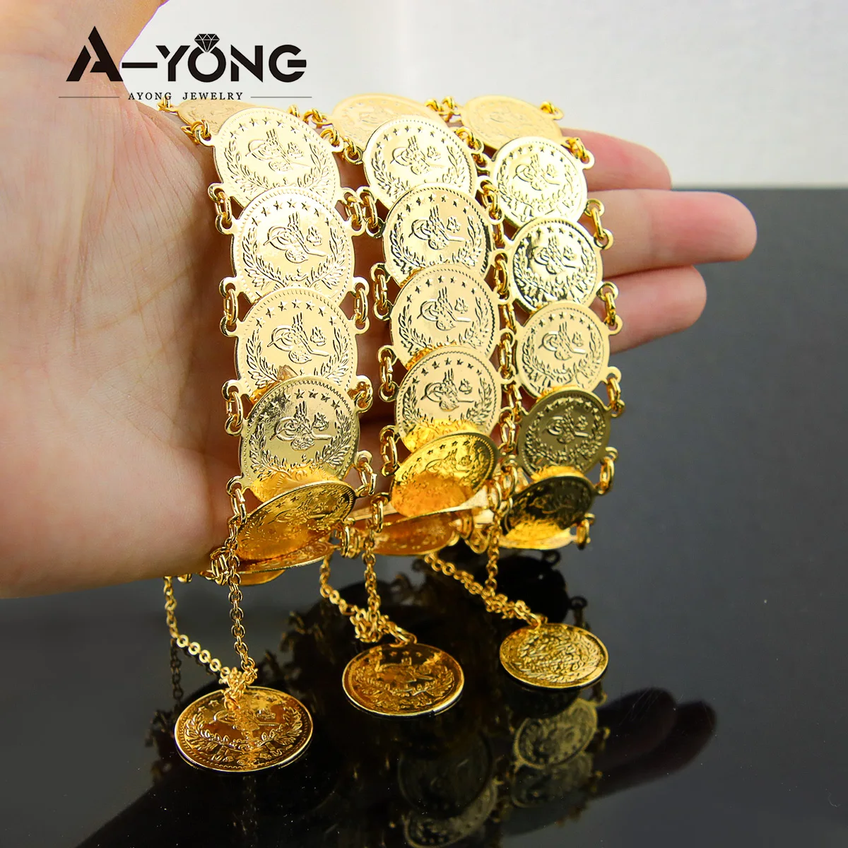 オリジナル 24K ゴールドメッキバンブレスレット アラビアデザイン