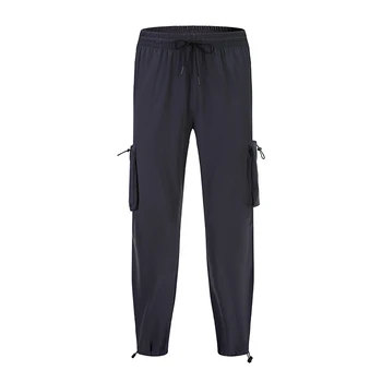 mens custom slim fit gym casual black nylon stretch side multi pocket jogger pants elastic cargo trousers men with side pockets