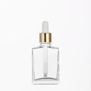 Hot sale 15ml 30ml 50ml clear flat square Rectangle serum essential oil glass dropper bottle