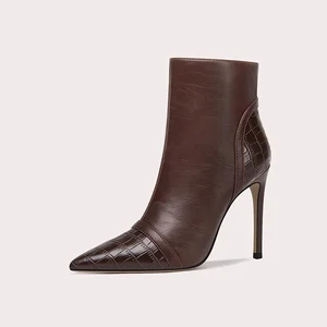 Female Fashion Pointed Toe Belt Buckle Ankle Boots Women Stiletto High Heel Leather Boots