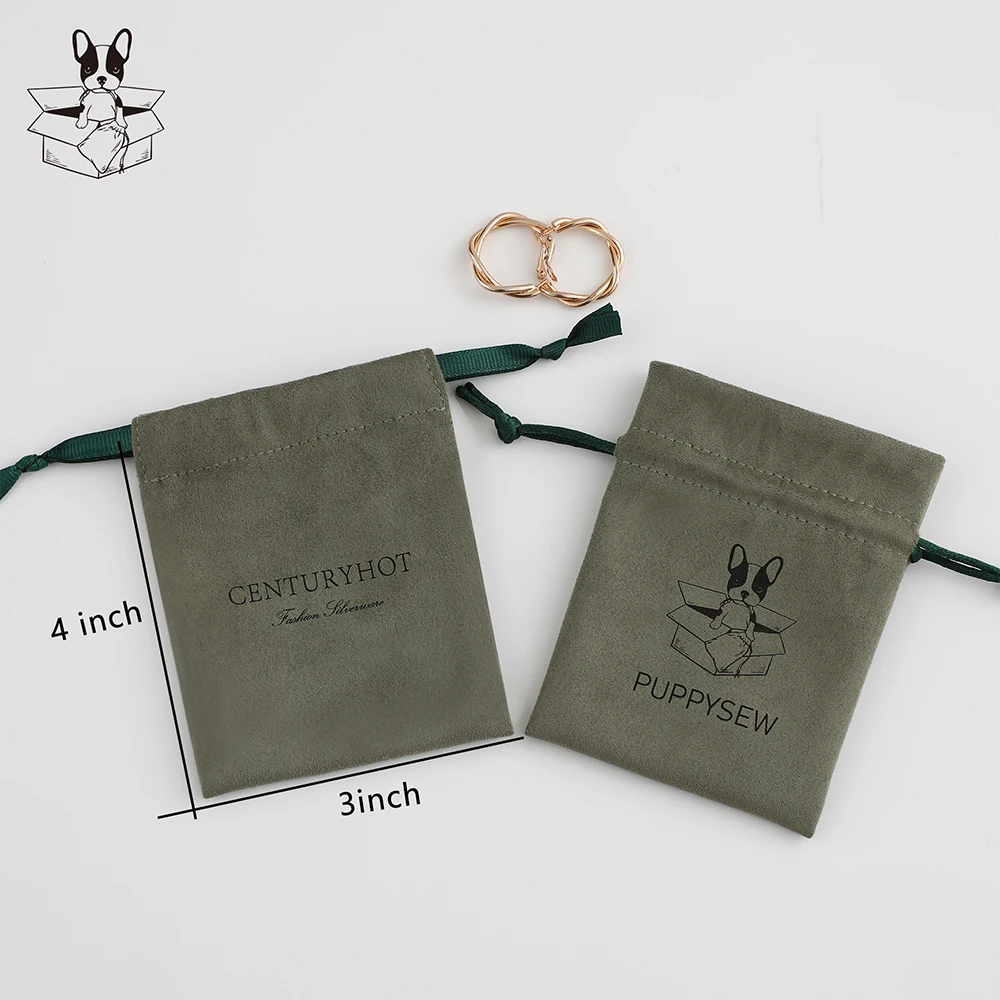 Custodia per gioielli in pelle scamosciata di lusso verde con Logo