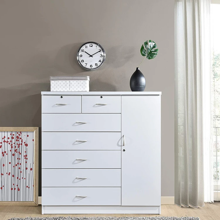 hot selling warm white  modern simple design  Storage tall and wood chest of drawer with lock