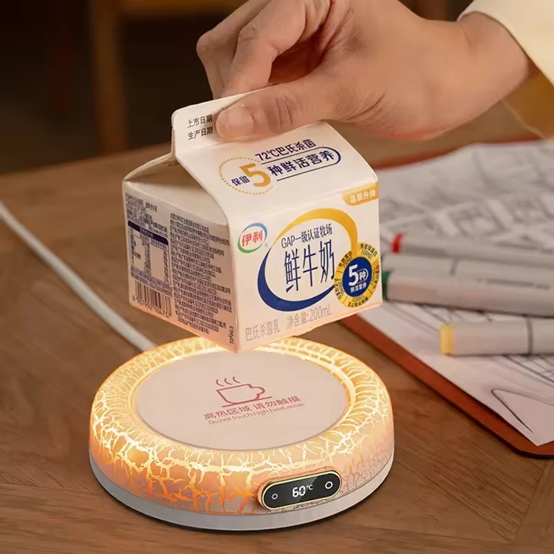 ブラック大理石調カップヒーター パッド 恒温飲料ウォーマー LEDスクリーン付き デスク・オフィス用 3