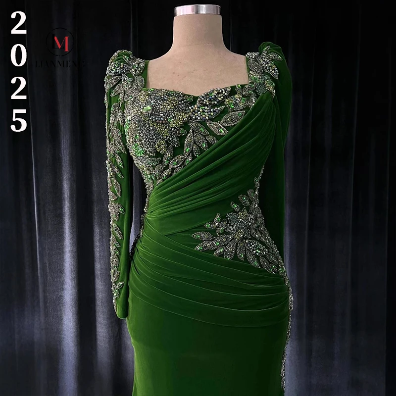 slim fit dress slacks Dark Green Off the Shoulder Velvet Long Sleeves Mermaid Long Bridesmaid  Dress with Slit main image 0