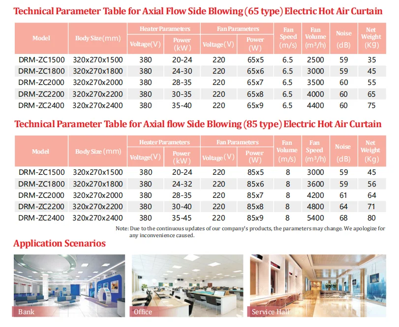 Lateral style axial flow side blowing electric heating hot warm wind air curtain