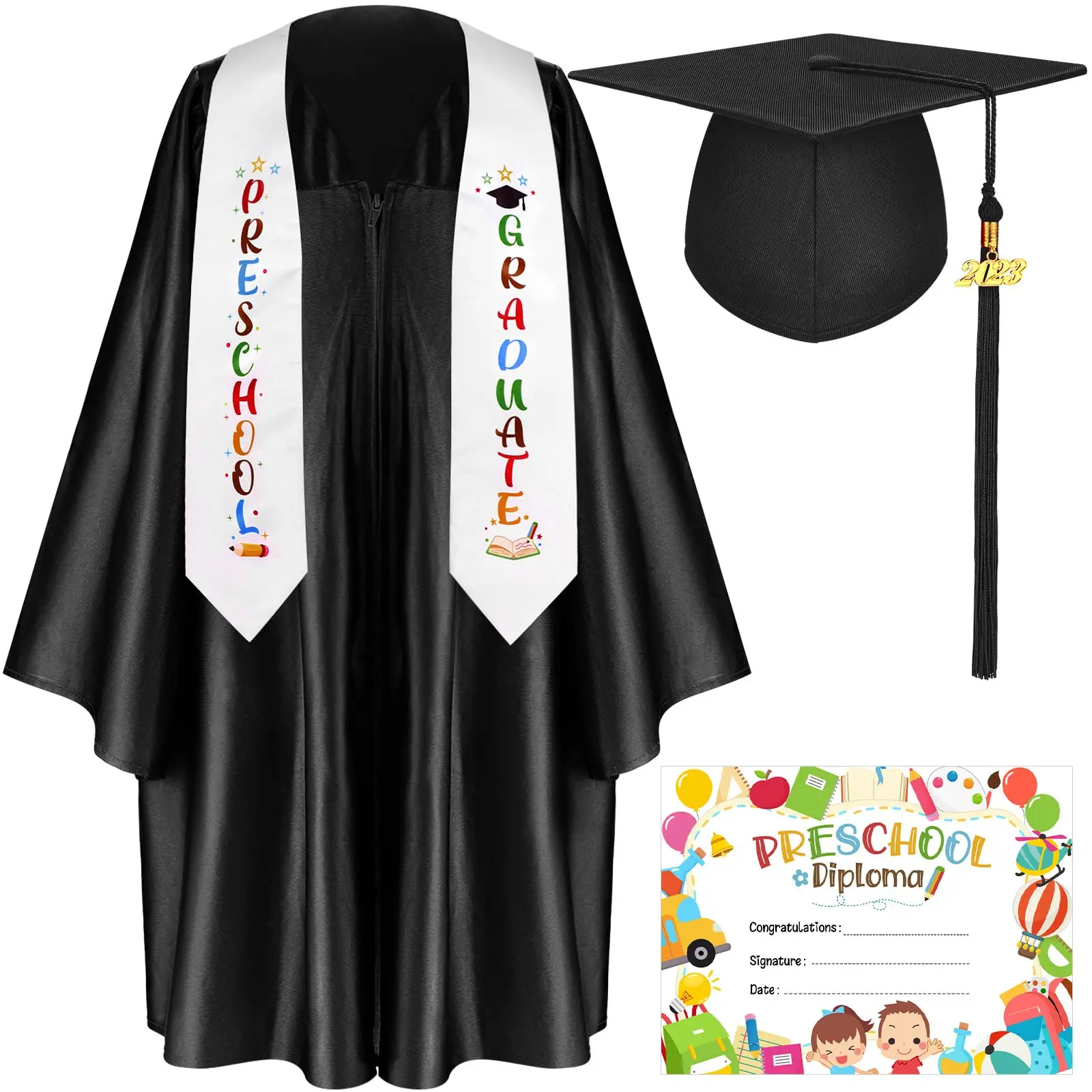 Wholesale Preschool Graduation Cap Gown Kids Graduation Gown Stole 2025 Tassel Certificate Set Graduation Dress For Children